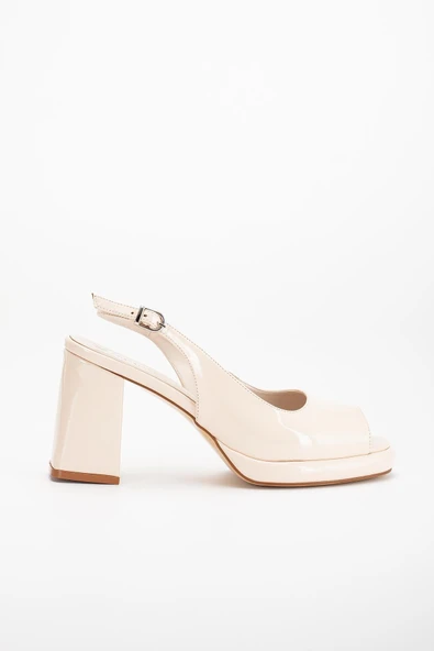 Kadın Abiye Platform Topuklu Ayakkabı Ten Rugan Yuvarlak Açık Burun - Resim 3