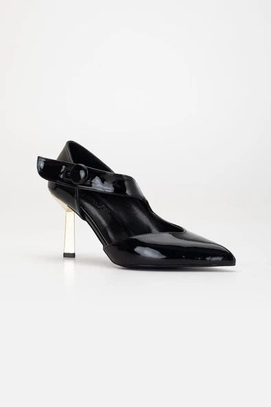 Kadın Stiletto Siyah Rugan Baretli İnce Topuklu - 4
