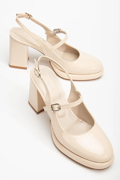 Kadın Abiye Platform Topuklu Ayakkabı Ten Rugan Yuvarlak Burun ürün görseli