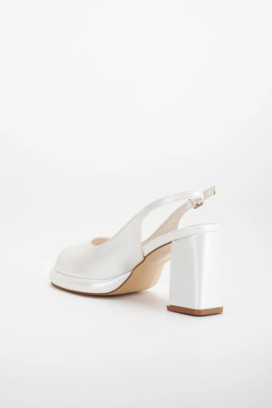 Kadın Abiye Platform Topuklu Ayakkabı Sedef Cilt Yuvarlak Açık Burun - Resim 5