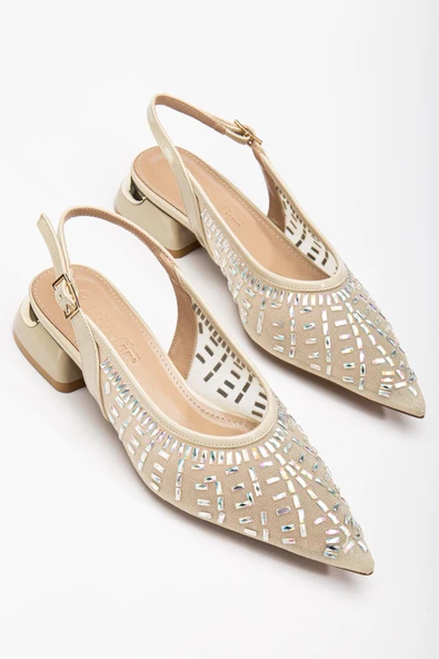 Kadın Kısa Topuklu Abiye Ayakkabı Gümüş File Taş Döşeme Topuk Açık ürün görseli