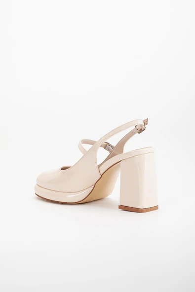 Kadın Abiye Platform Topuklu Ayakkabı Ten Rugan Yuvarlak Burun - Resim 5