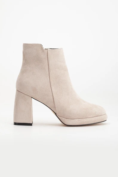 Kadın Platform Topuklu Bot Ten Süet Yüzüdüz Fermuarlı - Resim 3