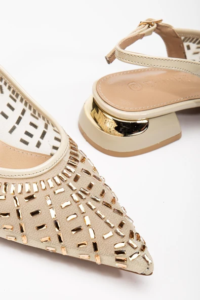 Kadın Kısa Topuklu Abiye Ayakkabı Rose File Taş Döşeme Topuk Açık - Resim 2