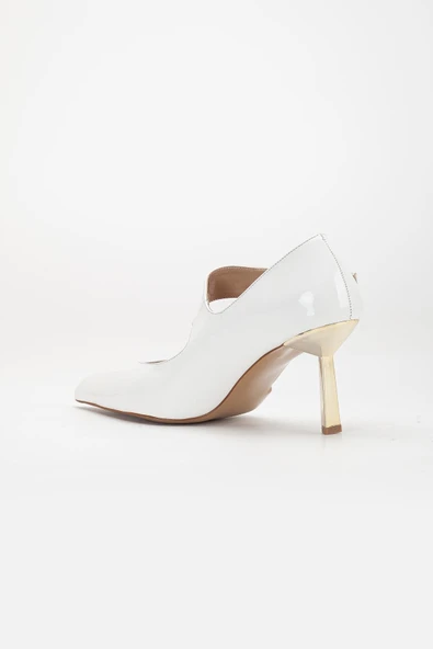 Kadın Stiletto Beyaz Rugan Baretli İnce Topuklu - Resim 5