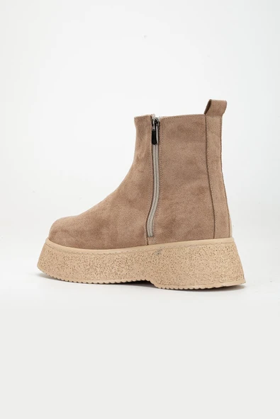 Kadın Bot Vizon Kalın Taban Süet Bağsız Yüzüdüz - Resim 5