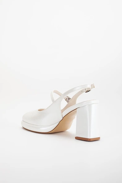 Kadın Abiye Platform Topuklu Ayakkabı Sedef Cilt Yuvarlak Burun - Resim 5