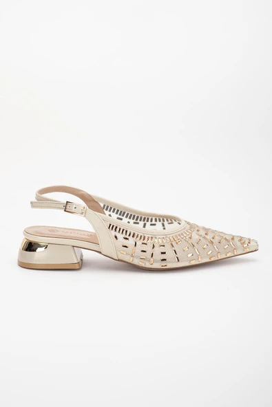 Kadın Kısa Topuklu Abiye Ayakkabı Rose File Taş Döşeme Topuk Açık - Resim 4