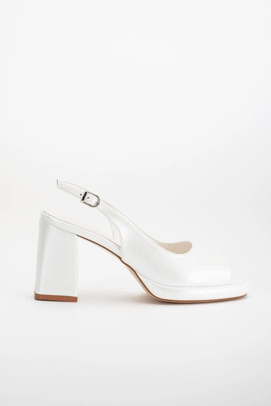 Kadın Abiye Platform Topuklu Ayakkabı Sedef Cilt Yuvarlak Açık Burun - Resim 3