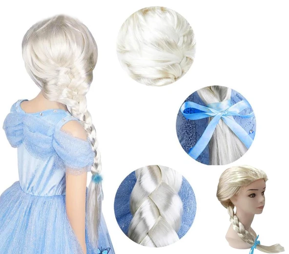 Nessiworld Platin Altın Dore Renk Karlar Ülkesi Elsa Frozen Peruğu Çocuk Boy - 4