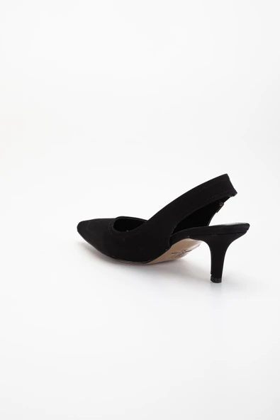 Büyük Numara Kadın Topuklu Ayakkabı Siyah Saten Malzeme Taşlı Tokalı - Resim 6