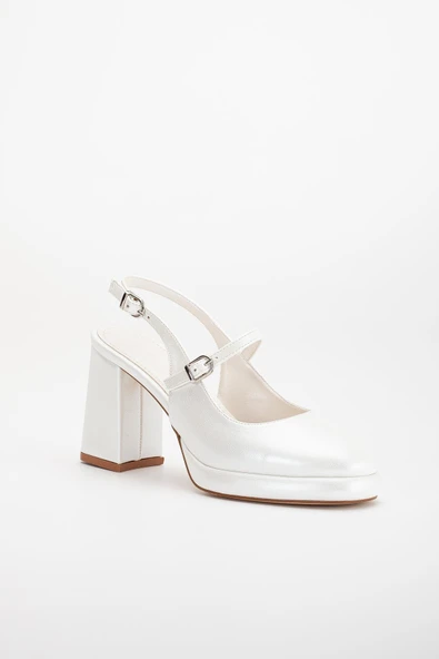 Kadın Abiye Platform Topuklu Ayakkabı Sedef Cilt Yuvarlak Burun - Resim 4