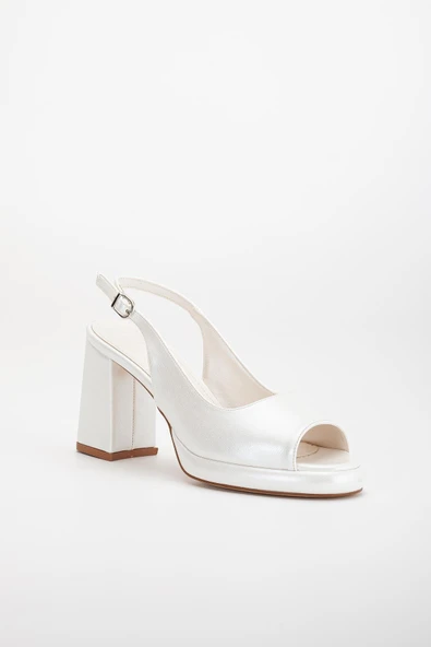 Kadın Abiye Platform Topuklu Ayakkabı Sedef Cilt Yuvarlak Açık Burun - Resim 4