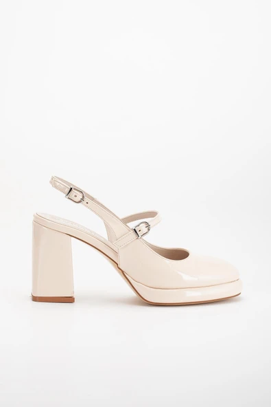 Kadın Abiye Platform Topuklu Ayakkabı Ten Rugan Yuvarlak Burun - Resim 3