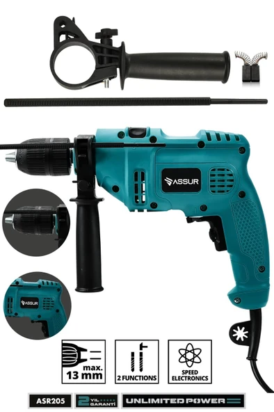 Assur 500W Darbeli Metal Şanzıman 13mm Elektrikli Matkap ürün görseli 1