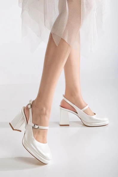 Kadın Abiye Platform Topuklu Ayakkabı Sedef Cilt Yuvarlak Burun - Resim 2