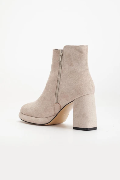 Kadın Platform Topuklu Bot Ten Süet Yüzüdüz Fermuarlı - Resim 5