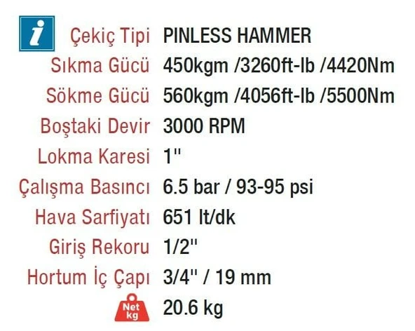 ROTAKE RT-5998 Havalı 1'' Somun Sökme Sıkma Tabancası Makinesi Düz Tip 560 kgm - 2
