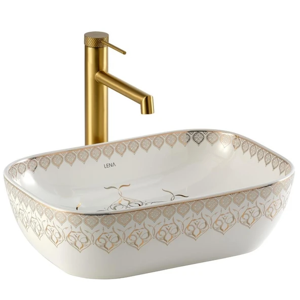 LENA TEZGAHÜSTÜ LAVABO (BEYAZ-ALTIN) EY-7033