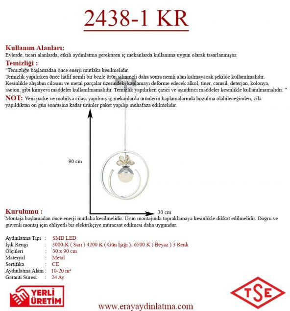 Eray Aydınlatma 2438-1 Krom Led Avize - Resim 3