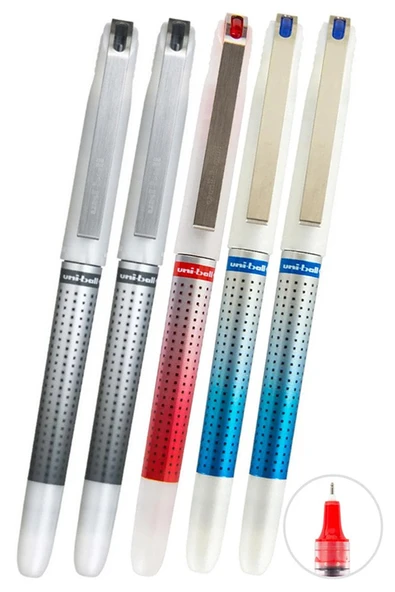 Mavi Siyah Kırmızı Pilot Kalem 5 Adet Uniball Eye Needle 0.7 mm İğne Uçlu Pilot Kalem Ub-187S İğne Uçlu Likit Mürekkep