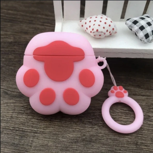 Brokoli Home Airpods Pro-Pro 2.nesil uyumlu 3d Kopçalı Kulaklık Kılıfı Pembe Patiler