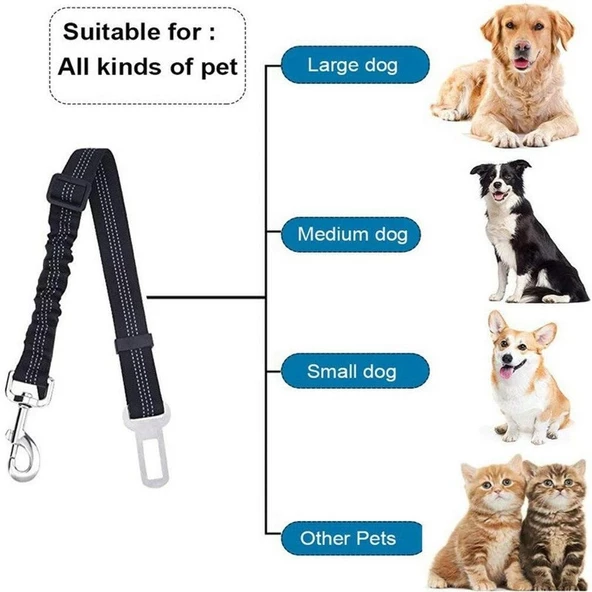 Kedi Köpek Araç İçi Ayarlanabilir Elastik Emniyet Kemeri - 9