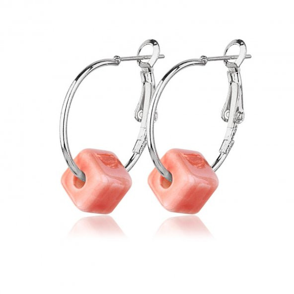 KL-PEMBE KÜP BONCUK HALKA SİLVER RENK KÜPE