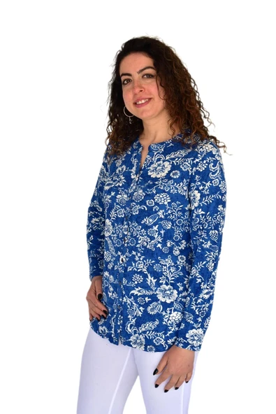 Kadın Çiçek Baskılı Düğmeli Viscon Bluz BGL-ST04268 - 3