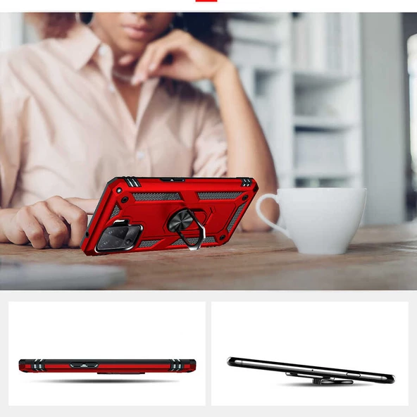 Oppo Reno 5 Lite Kılıf Zore Vega Yüzüklü Standlı Zırh Kılıf - Resim 10