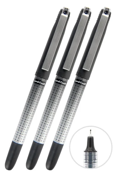 Siyah Pilot Kalem 3 Adet Uniball Eye Needle 0.5 mm İğne Uçlu Pilot Kalem Ub-185 S İğne Uçlu Likit Mürekkepli Pilot Kalem
