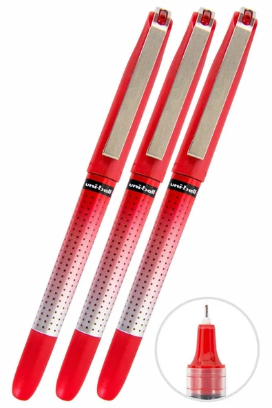 Kırmızı Pilot Kalem 3 Adet Uniball Eye Needle 0.5 mm İğne Uçlu Pilot Kalem Ub-185 S İğne Uçlu Likit Mürekkepli Jel Kalem