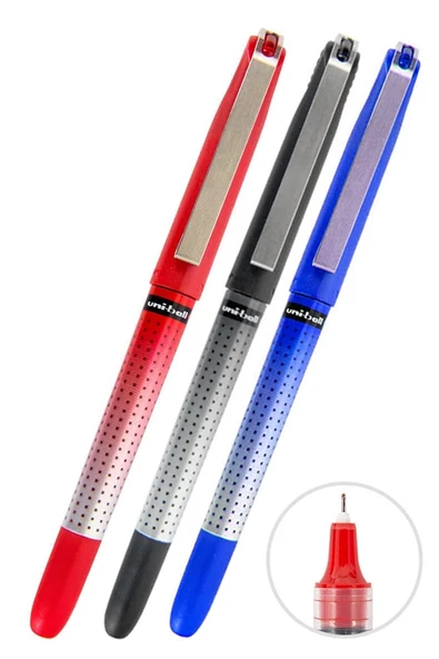 Mavi Siyah Kırmızı Pilot Kalem 3 Adet Uniball Eye Needle 0.5 mm İğne Uçlu Pilot Kalem Ub-185 S İğne Uçlu Likit Mürekkep