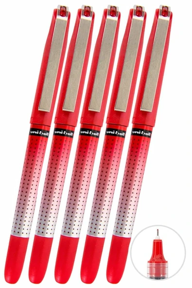 Kırmızı Pilot Kalem 5 Adet Uniball Eye Needle 0.5 mm İğne Uçlu Pilot Kalem Ub-185 S İğne Uçlu Likit Mürekkepli Jel Kalem