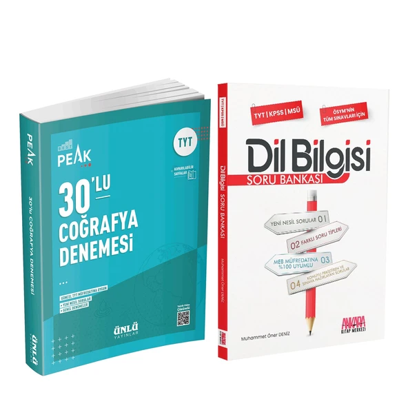 Ünlü Yayıncılık Tyt Coğrafya Best Peak 30 lu Denemesi ve AKM Dil Bilgisi Soru Bankası Seti 2 Kitap