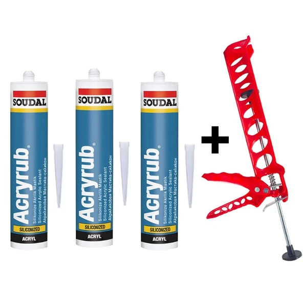 Soudal Silikonize Mastik Yapıştırıcı Gri 500gr 3 Adet Derz Su Geçirmez Boyanabilir-Silikon Tabancası - Resim 2