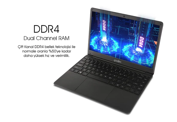 QUADRO NovaBook GN15-140P-CJ N4020 4GB 128GB SSD O/B Intel UHD 14" W11H Siyah Notebook - 5