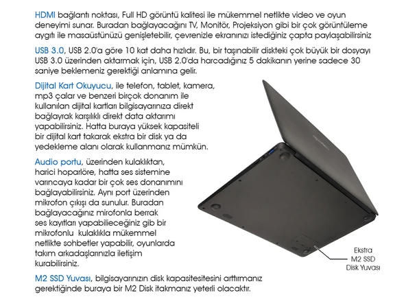 QUADRO NovaBook GN15-140P-CJ N4020 4GB 128GB SSD O/B Intel UHD 14" W11H Siyah Notebook - 7