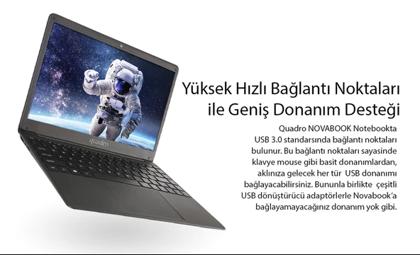 QUADRO NovaBook GN15-140P-CJ N4020 4GB 128GB SSD O/B Intel UHD 14" W11H Siyah Notebook - 6