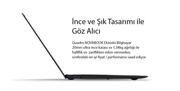 QUADRO NovaBook GN15-140P-CJ N4020 4GB 128GB SSD O/B Intel UHD 14" W11H Siyah Notebook - 2
