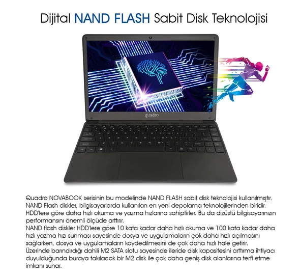 QUADRO NovaBook GN15-140P-CJ N4020 4GB 128GB SSD O/B Intel UHD 14" W11H Siyah Notebook - 8