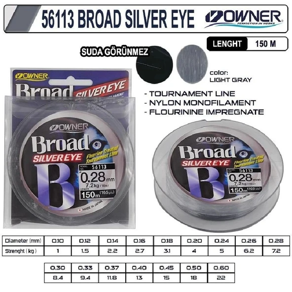 Süper Kalite Japon Owner Broad Silver Eye 150M Light Grey 0,40Mm - Resim 2