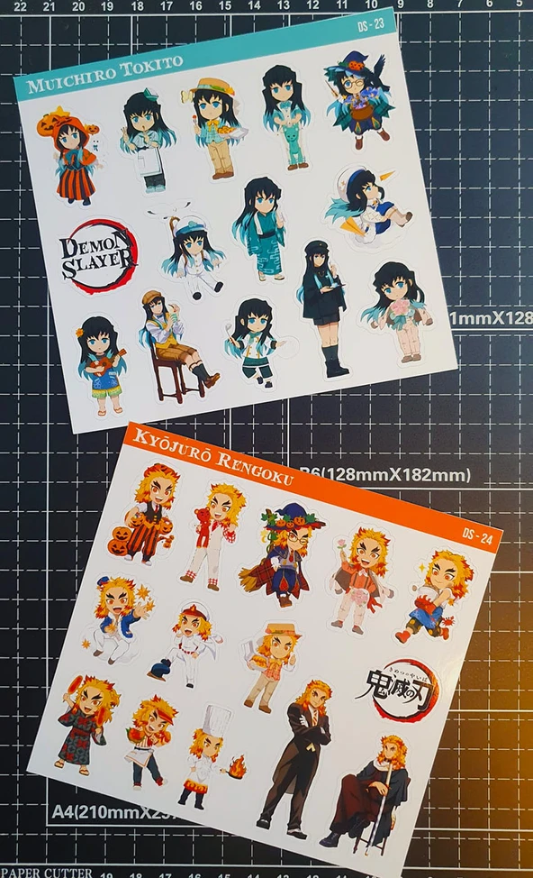 Demon Slayer-Kyōjurō Rengoku-Muichiro Tokito-parlak kağıt -2li sticker set-telefon süsleme - 8