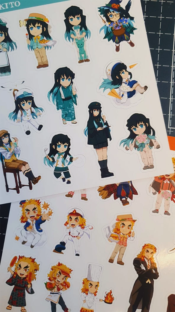 Demon Slayer-Kyōjurō Rengoku-Muichiro Tokito-parlak kağıt -2li sticker set-telefon süsleme - 7