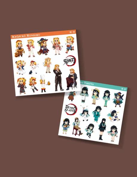 Demon Slayer-Kyōjurō Rengoku-Muichiro Tokito-parlak kağıt -2li sticker set-telefon süsleme - 2