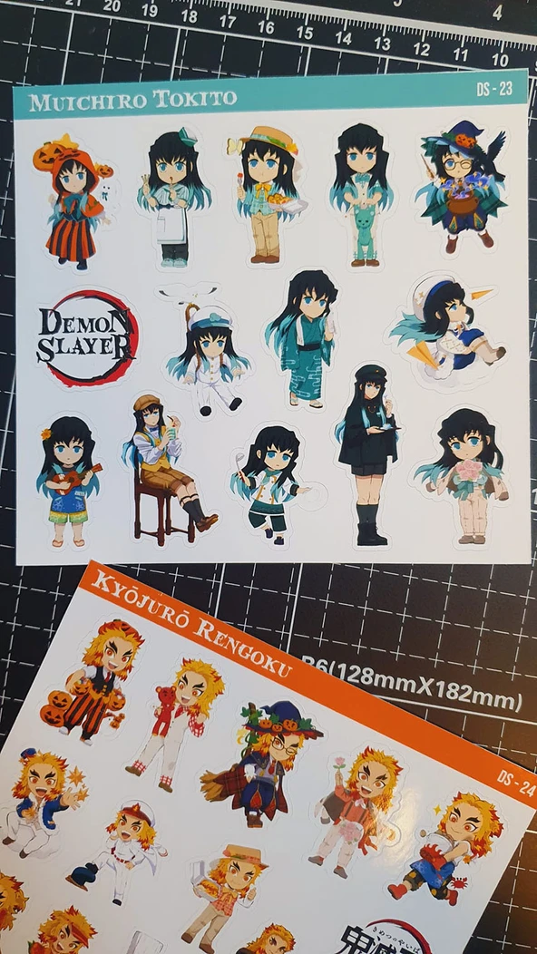 Demon Slayer-Kyōjurō Rengoku-Muichiro Tokito-parlak kağıt -2li sticker set-telefon süsleme - 9