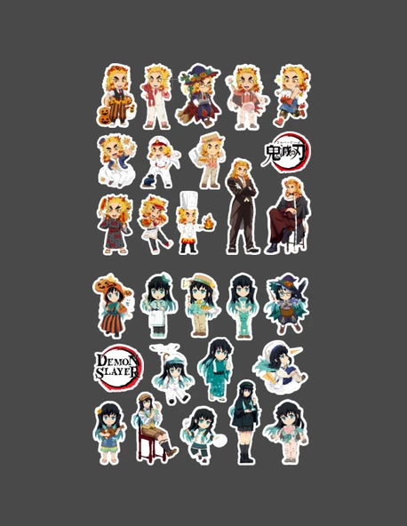 Demon Slayer-Kyōjurō Rengoku-Muichiro Tokito-parlak kağıt -2li sticker set-telefon süsleme - 5