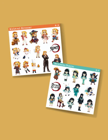 Demon Slayer-Kyōjurō Rengoku-Muichiro Tokito-parlak kağıt -2li sticker set-telefon süsleme