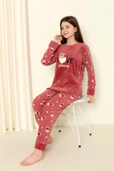 Nisanca Kışlık Peluş Polar Kız Çocuk Pijama Takımı