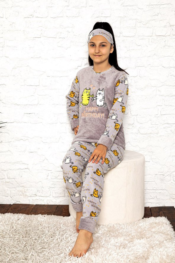 Nisanca Kışlık Peluş Polar Kız Çocuk Pijama Takımı